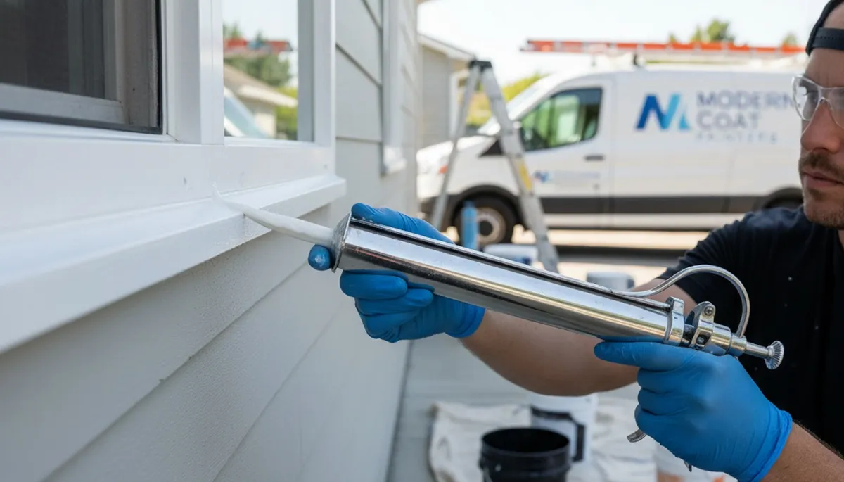Professional caulking and sealing on Duluth MN home exterior for weather and moisture protection
