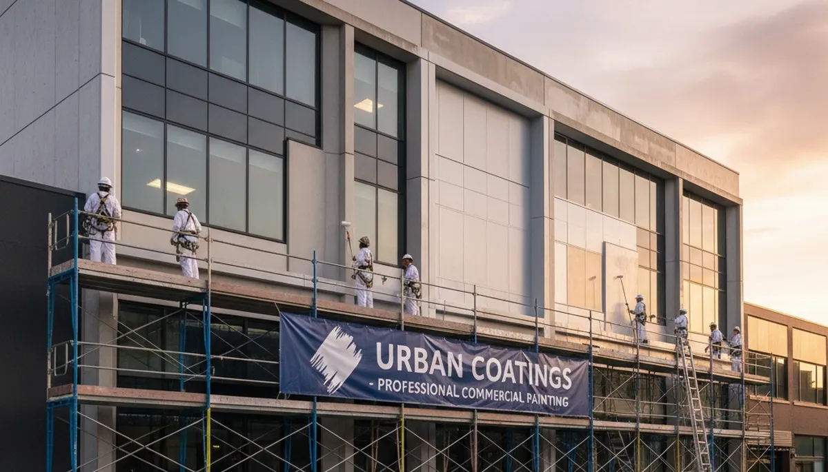 Professional commercial painters coating Duluth MN office exterior with durable weather-resistant paint