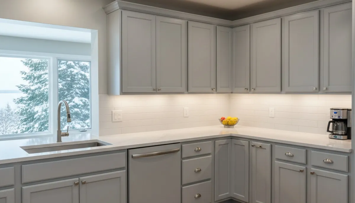 Refinished kitchen cabinets with smooth, durable coating by professional painters in Duluth, MN