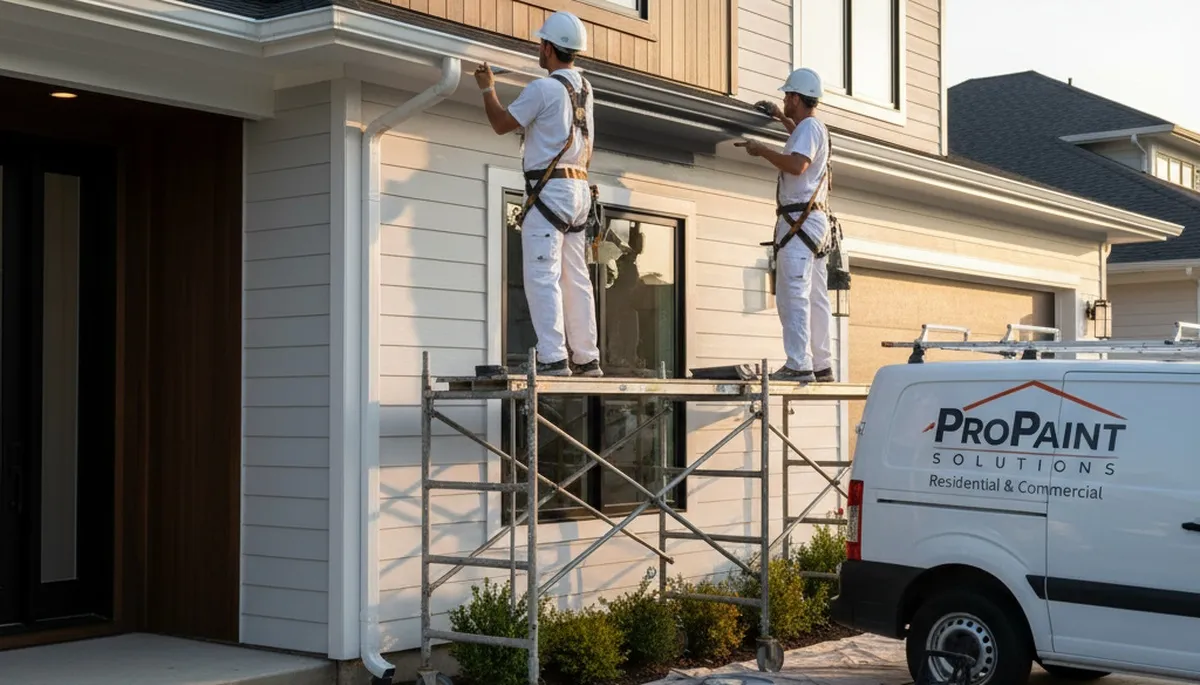 Professional gutter painting on a Duluth MN home by expert house painters for winter protection
