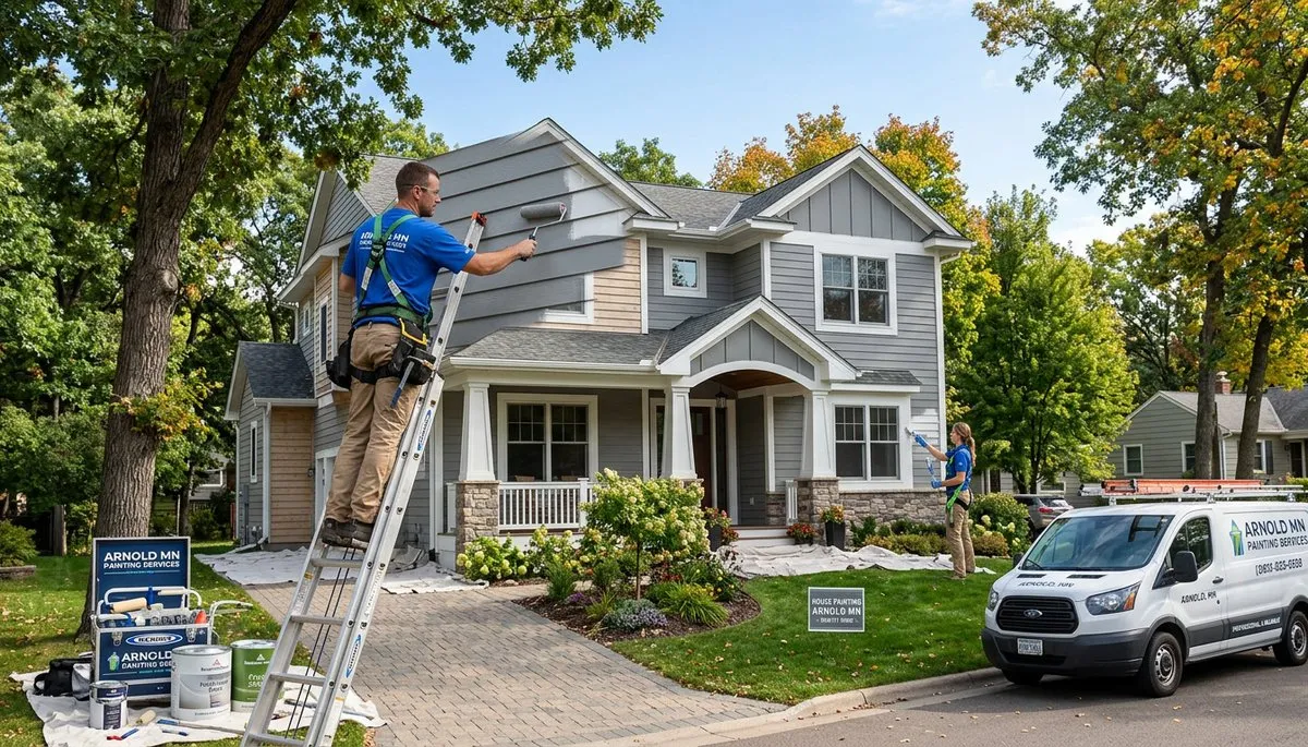 Professional house painters working on residential exterior in Duluth MN
