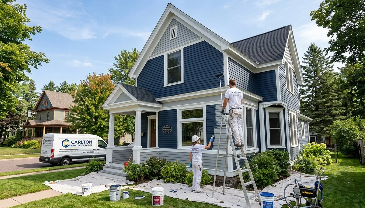 Professional house painters working on exterior home in Duluth MN