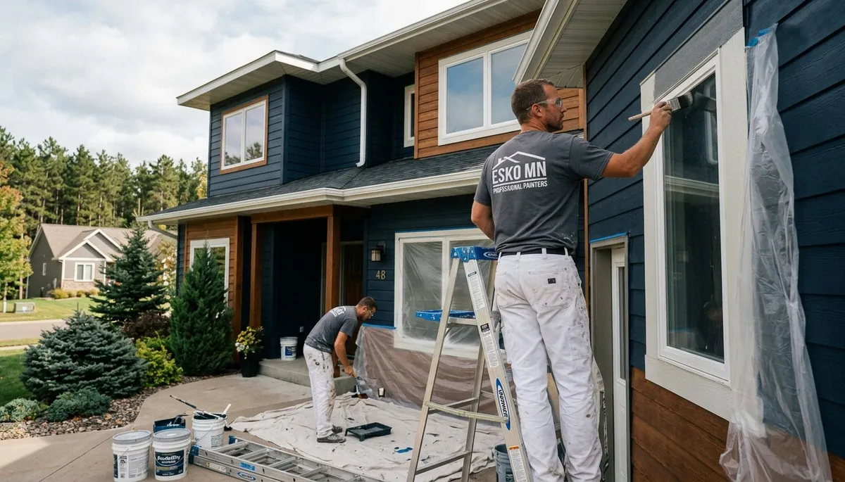 Professional house painters finishing exterior home project in Duluth MN