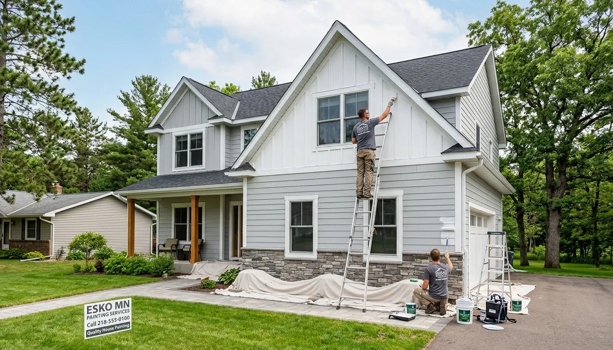 Professional house painters working on exterior home repaint in Duluth, MN