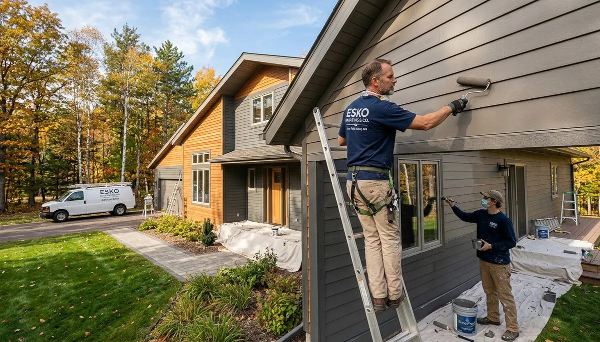 Professional house painters finishing exterior home painting in Duluth MN