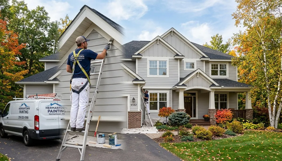 Professional house painters working on residential exterior in Duluth MN