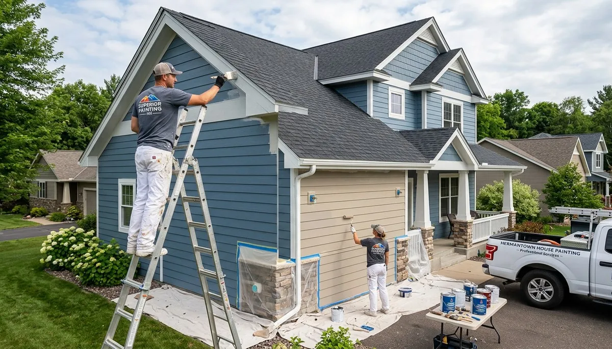 Professional house painters working on home exterior in Duluth MN