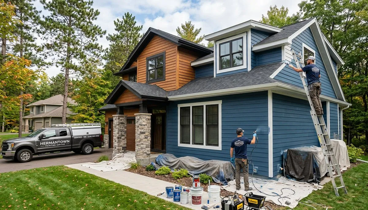 Professional house painters working on home exterior in Duluth MN