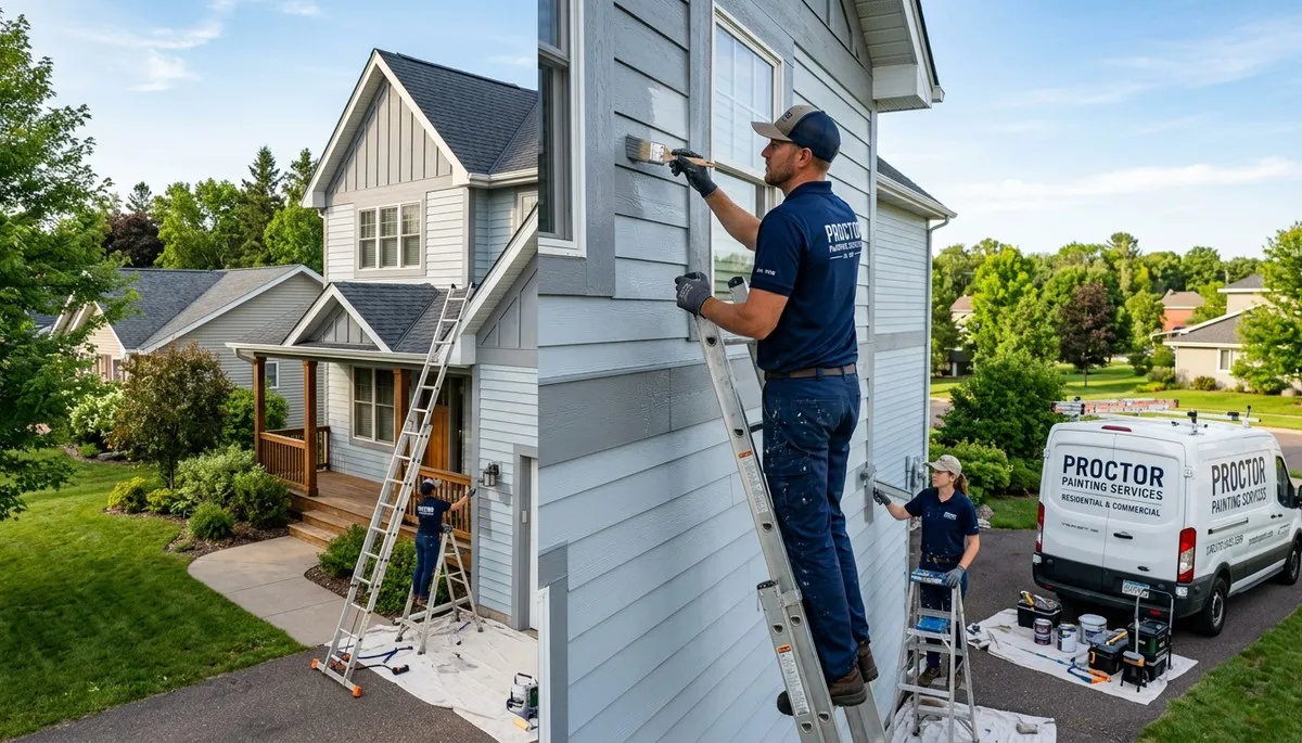 Professional house painters working on residential exterior in Duluth MN