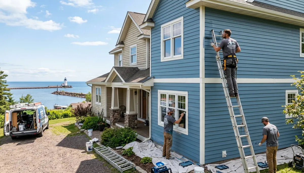 Professional house painters working on a home exterior in Duluth MN