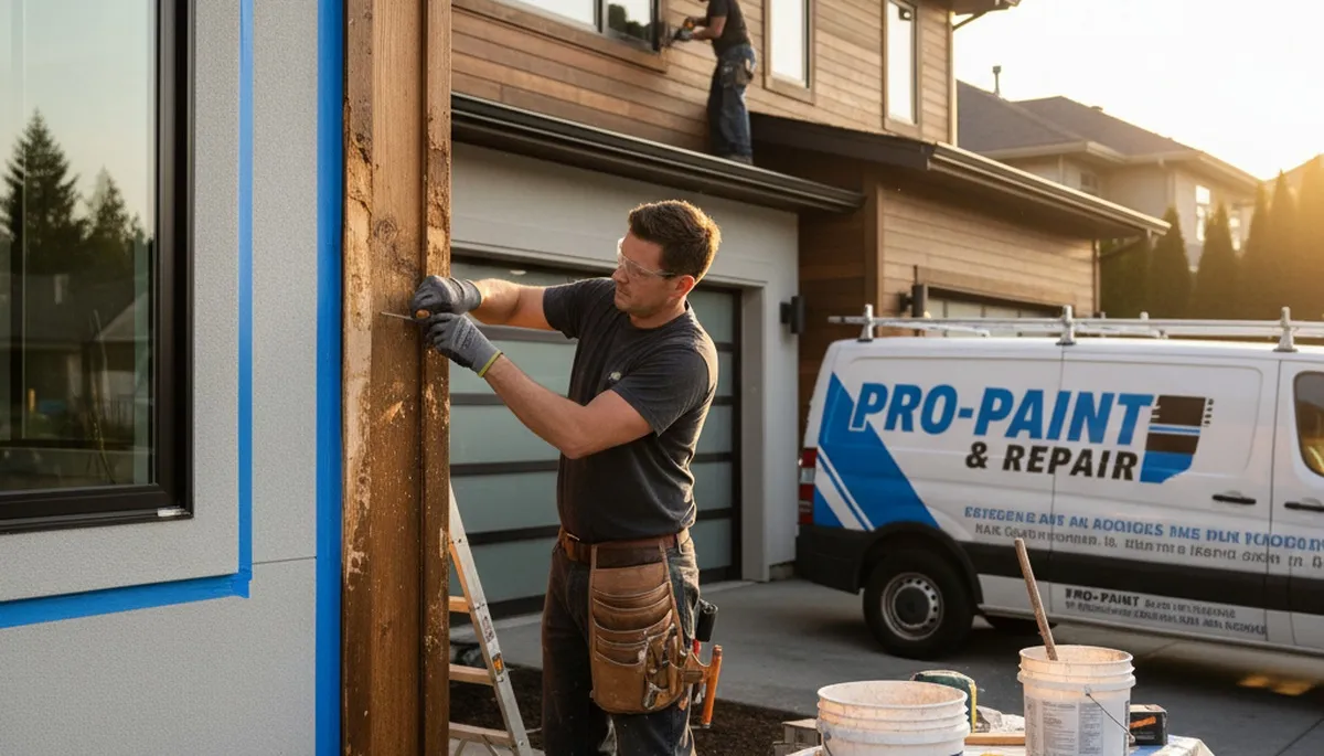 Professional wood rot repair on Duluth MN home exterior by expert house painting and restoration team